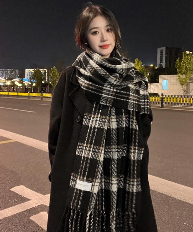 チェック柄ストール 大判フリンジマフラー 送料無料 即日発送-4