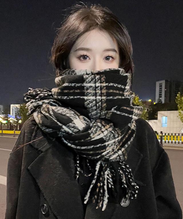 チェック柄ストール 大判フリンジマフラー 送料無料 即日発送-5