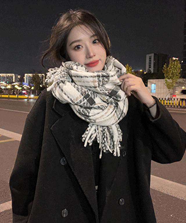 チェック柄ストール 大判フリンジマフラー 送料無料 即日発送-6