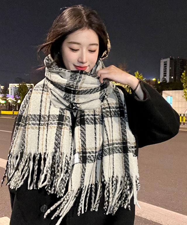 チェック柄ストール 大判フリンジマフラー 送料無料 即日発送-7