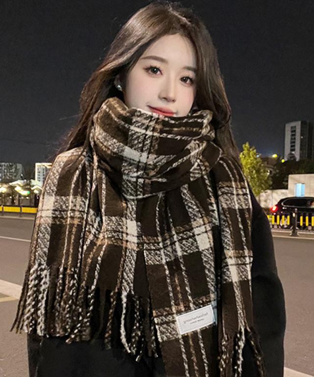 チェック柄ストール 大判フリンジマフラー 送料無料 即日発送-8