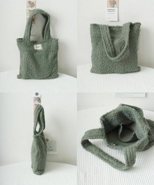 ボアトートバッグ ミニ 無地 軽量 秋冬 送料無料 即日発送-9