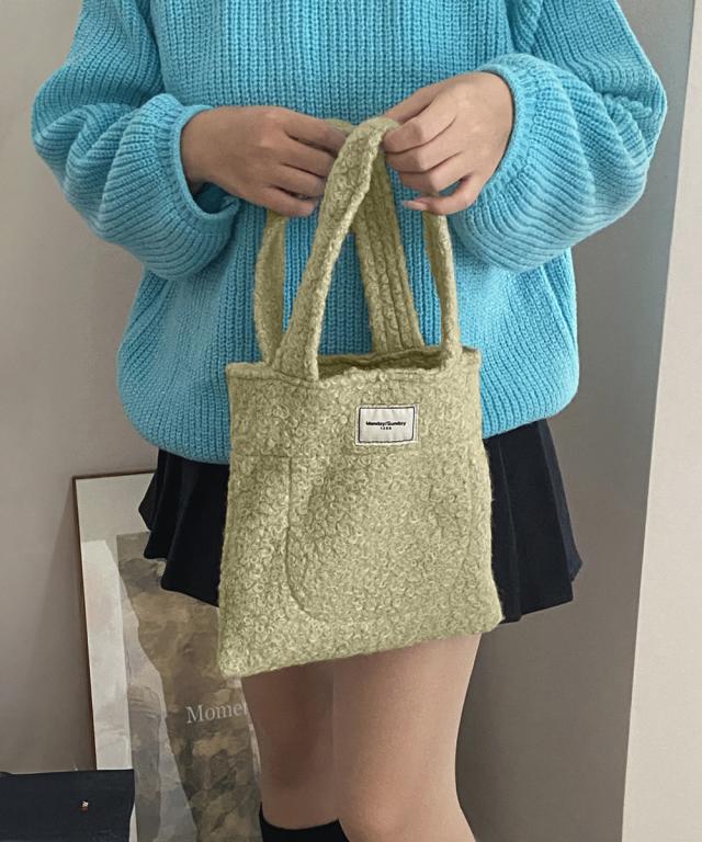 ボアトートバッグ ミニ 無地 軽量 秋冬 送料無料 即日発送-2