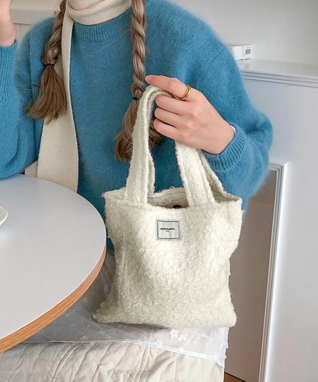 ボアトートバッグ ミニ 無地 軽量 秋冬 送料無料 即日発送-3