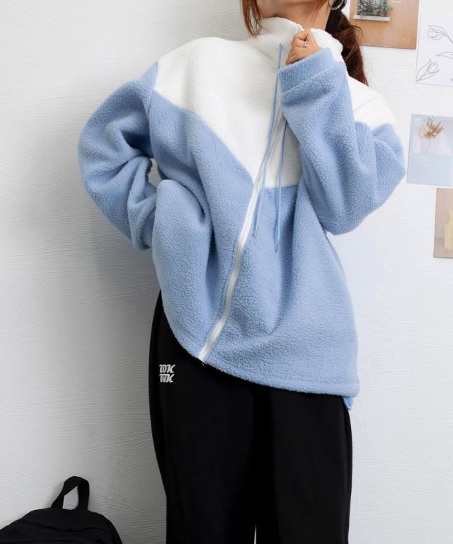 スタンドカラーボアジャケット バイカラー 送料無料 即日発送-4