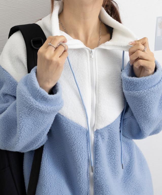 スタンドカラーボアジャケット バイカラー 送料無料 即日発送-5