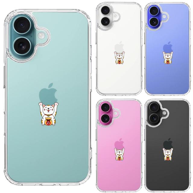 iPhone16 ケース クリア りんご バンザイ 招き猫 スマホケース 側面ソフト 背面ハード ハイブリッド 送料無料-1