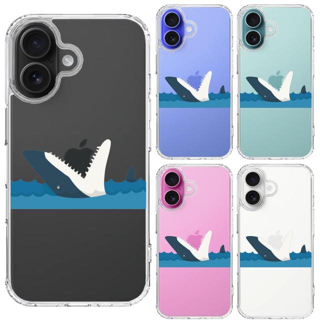 iPhone16 ケース クリア 鮫 サメ りんご パックン スマホケース 側面ソフト 背面ハード ハイブリッド  送料無料-1
