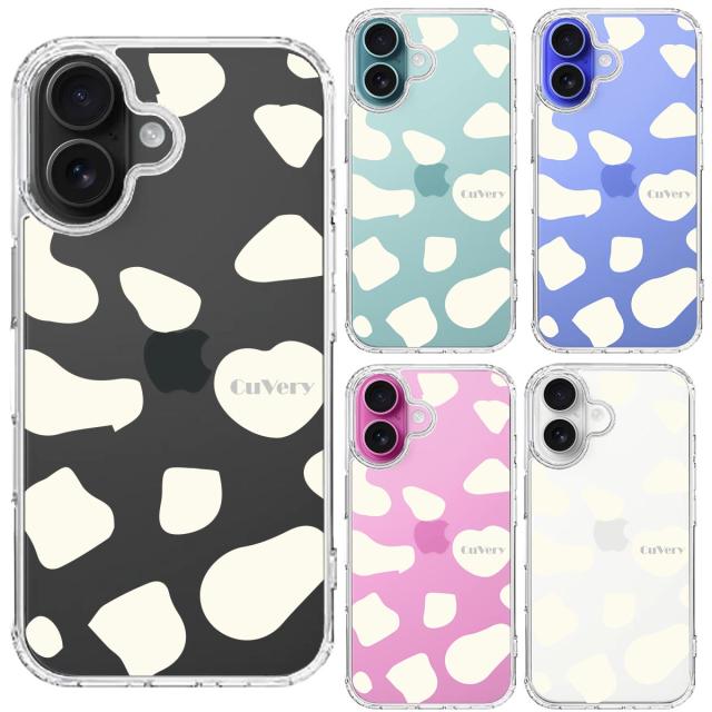 iPhone16 ケース クリア アニマル柄 カウ 牛 ホワイト スマホケース 側面ソフト 背面ハード ハイブリッド  送料無料-1