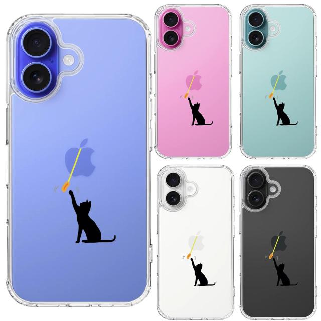 iPhone16 ケース クリア にゃんこ 猫じゃらし スマホケース 側面ソフト 背面ハード ハイブリッド  送料無料-1