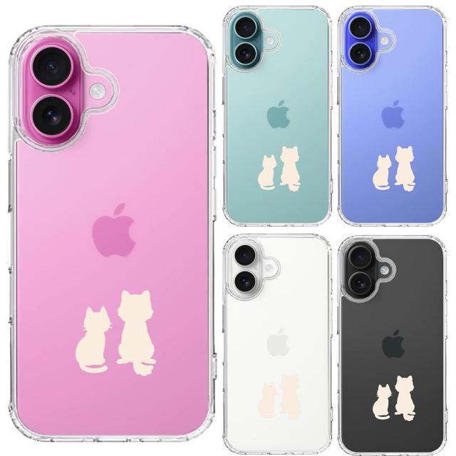 iPhone16 ケース クリア わんこ にゃんこ ほっこり お月見 ホワイト スマホケース 側面ソフト 背面ハード ハイブリッド  送料無料-1