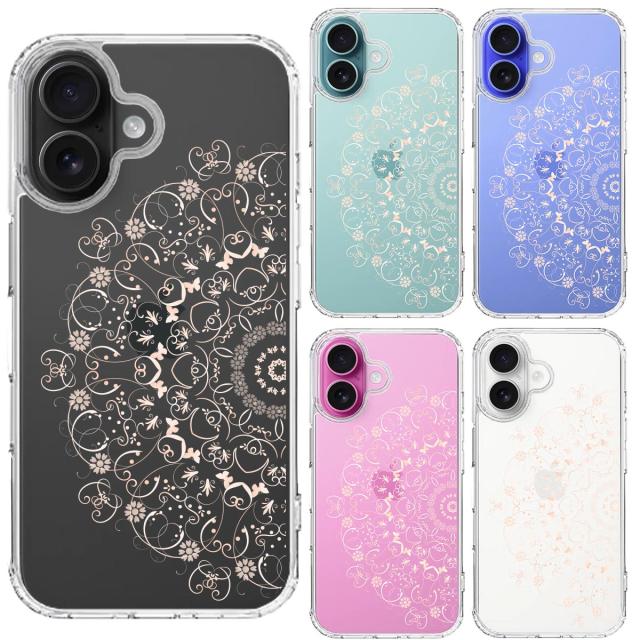 iPhone16 ケース クリア 曼荼羅 花柄 スマホケース 側面ソフト 背面ハード ハイブリッド  送料無料-1
