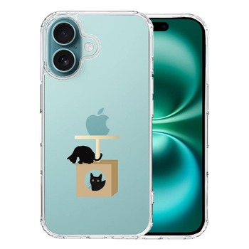 iPhone16 ケース クリア 猫 キャットタワー スマホケース 側面ソフト 背面ハード ハイブリッド  送料無料-0