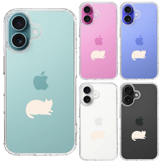 iPhone16 ケース クリア にゃんこ 伏せ ホワイト スマホケース 側面ソフト 背面ハード ハイブリッド  送料無料-1
