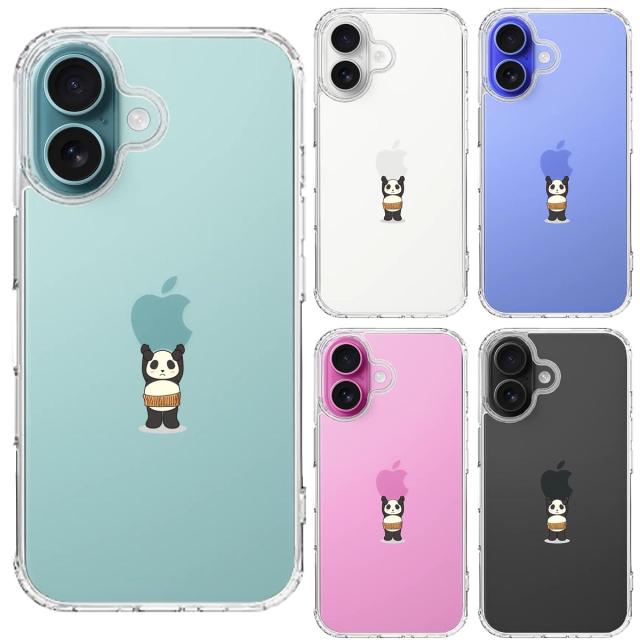 iPhone16 ケース クリア パンダ アップル 重量挙げ 腹巻 スマホケース 側面ソフト 背面ハード ハイブリッド  送料無料-1