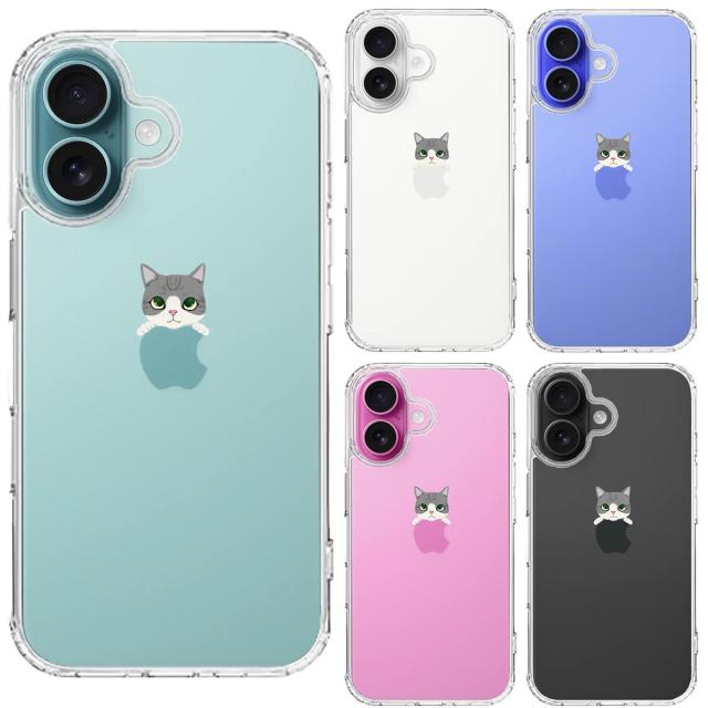 iPhone16 ケース クリア のっかり ネコ サバトラ スマホケース 側面ソフト 背面ハード ハイブリッド  送料無料-1