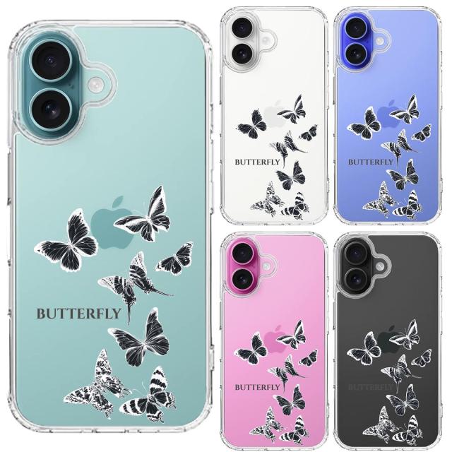 iPhone16 ケース クリア 蝶 蝶々 ちょう バタフライ スマホケース 側面ソフト 背面ハード ハイブリッド 送料無料-1