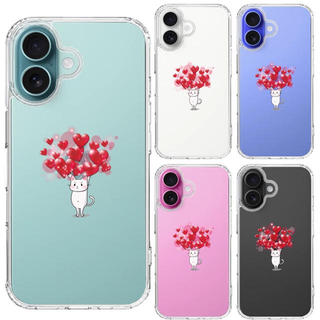 iPhone16 ケース クリア 猫 ネコ にゃんこ ハート いっぱい スマホケース 側面ソフト 背面ハード ハイブリッド  送料無料-1