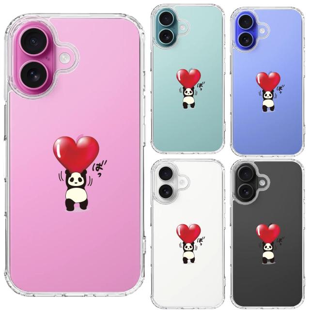 iPhone16 ケース クリア パンダ ハート 重量挙げ 努力感 スマホケース 側面ソフト 背面ハード ハイブリッド  送料無料-1