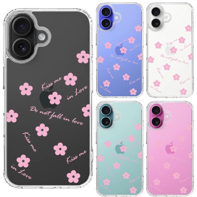 iPhone16 ケース クリア フラワー ライトピンク スマホケース 側面ソフト 背面ハード ハイブリッド  送料無料-1
