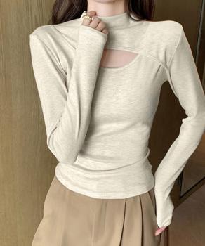 長袖Tシャツ 穴あき ハイネック 春秋冬 送料無料 即日発送-2