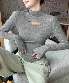 長袖Tシャツ 穴あき ハイネック 春秋冬 送料無料 即日発送-3