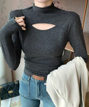 長袖Tシャツ 穴あき ハイネック 春秋冬 送料無料 即日発送-4