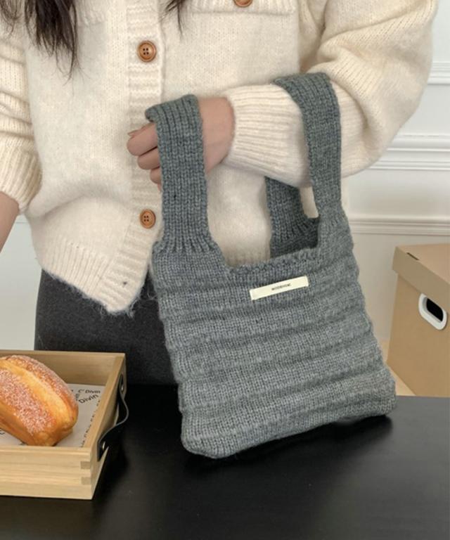 ミニハンドバッグ 英字ロゴ ニットバッグ 送料無料 即日発送-4