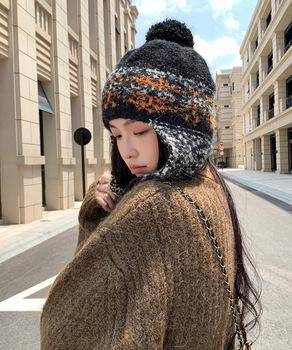 ニット帽子 レディース 配色 紐付き 送料無料 即日発送-6