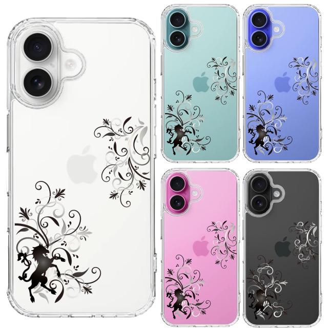 iPhone16 ケース クリア フローラル ユニコーン グレー スマホケース 側面ソフト 背面ハード ハイブリッド  送料無料-1