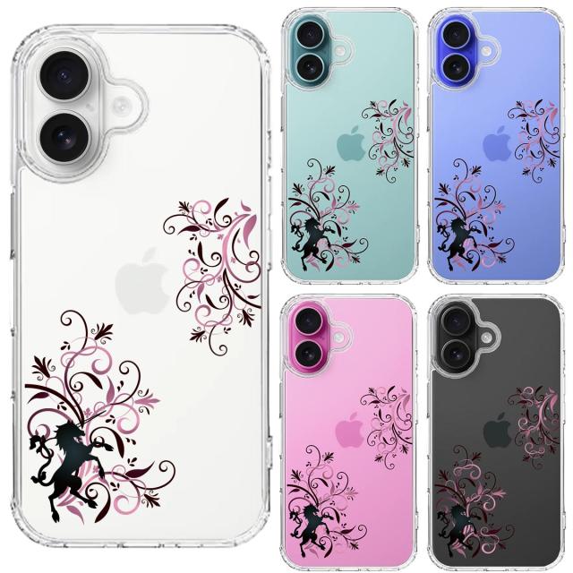 iPhone16 ケース クリア フローラル ユニコーン ピンク スマホケース 側面ソフト 背面ハード ハイブリッド 送料無料-1