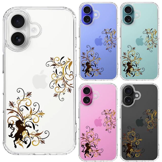 iPhone16 ケース クリア フローラル ユニコーン ブラウン スマホケース 側面ソフト 背面ハード ハイブリッド 送料無料-1