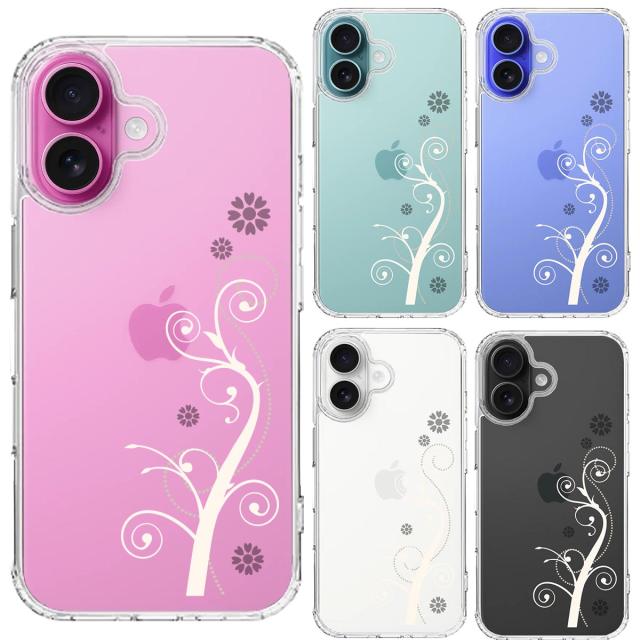 iPhone16 ケース クリア フローラル つる模様 ホワイト スマホケース 側面ソフト 背面ハード ハイブリッド 送料無料-1