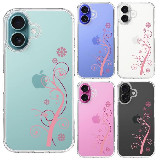 iPhone16 ケース クリア フローラル つる模様 ピンク スマホケース 側面ソフト 背面ハード ハイブリッド  送料無料-1