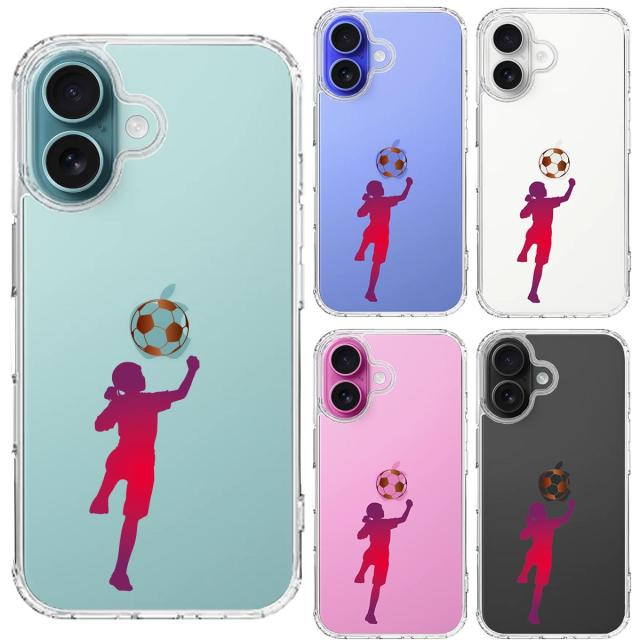 iPhone16 ケース クリア サッカー ヘディング 女子 スマホケース 側面ソフト 背面ハード ハイブリッド 送料無料-1