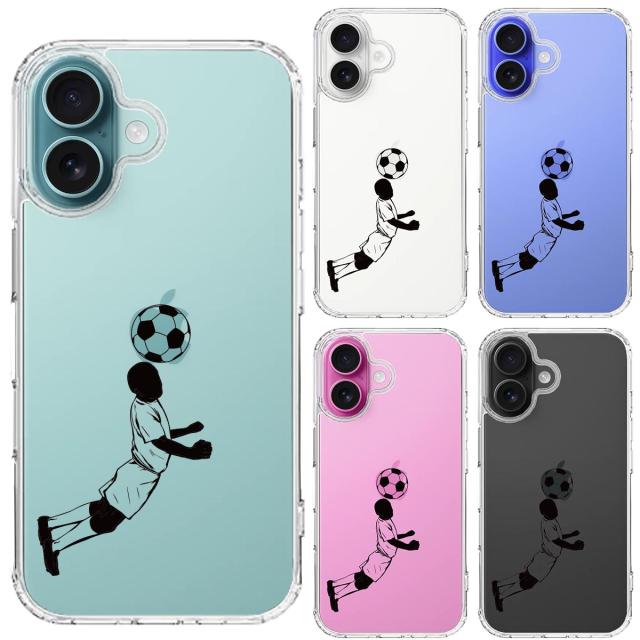 iPhone16 ケース クリア サッカー ヘディング 男子 黒 スマホケース 側面ソフト 背面ハード ハイブリッド 送料無料-1