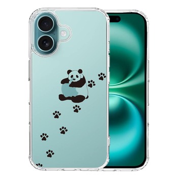 iPhone16 ケース クリア パンダ リンゴ大好き スマホケース 側面ソフト 背面ハード ハイブリッド  送料無料-0