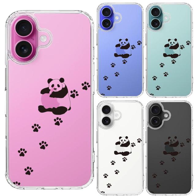 iPhone16 ケース クリア パンダ リンゴ大好き スマホケース 側面ソフト 背面ハード ハイブリッド  送料無料-1