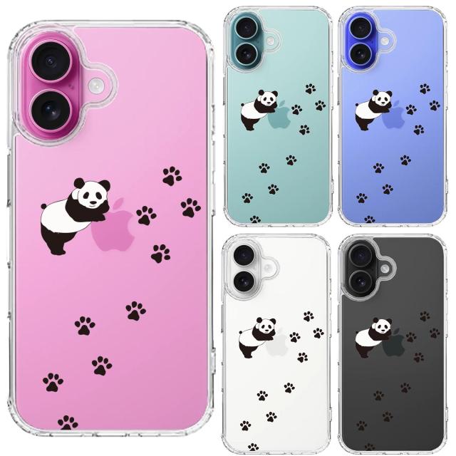 iPhone16 ケース クリア パンダ フットプリント スマホケース 側面ソフト 背面ハード ハイブリッド  送料無料-1
