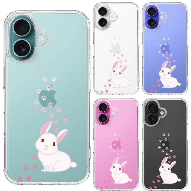 iPhone16 ケース クリア うさぎ フットプリント スマホケース 側面ソフト 背面ハード ハイブリッド  送料無料-1