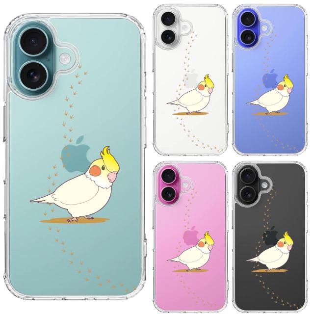 iPhone16 ケース クリア インコ 足跡 スマホケース 側面ソフト 背面ハード ハイブリッド  送料無料-1