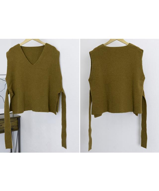 ベルト付きニットベストニットジレVネック 送料無料 即日発送-2