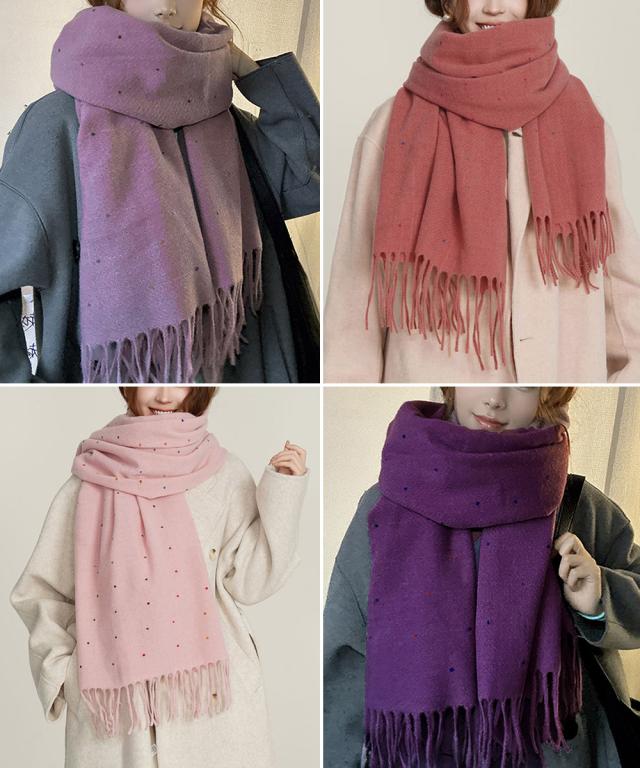 ドット柄 大判マフラーフリンジストール冬 送料無料 即日発送-9