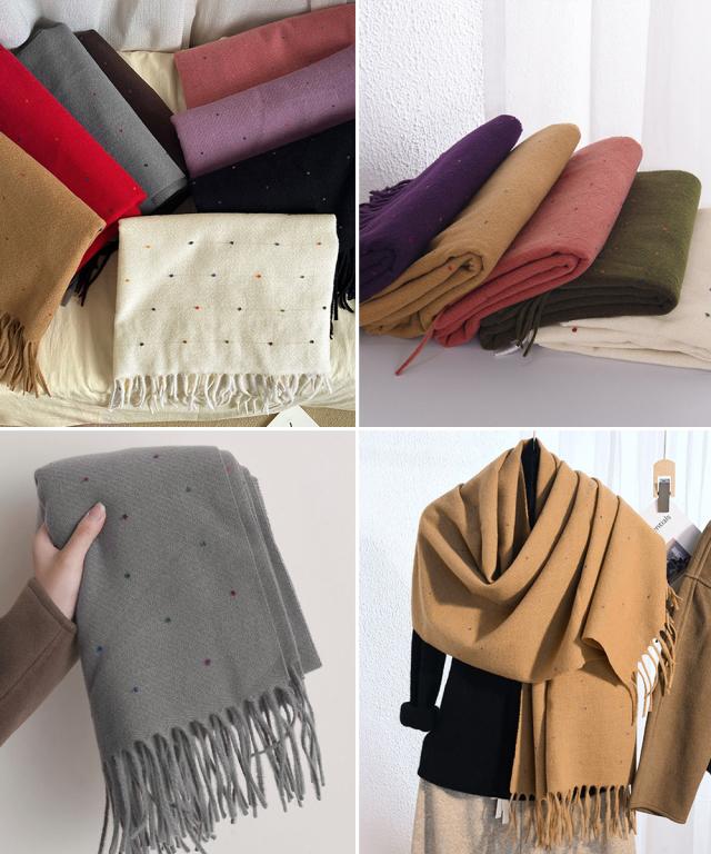 ドット柄 大判マフラーフリンジストール冬 送料無料 即日発送-3