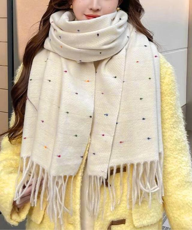 ドット柄 大判マフラーフリンジストール冬 送料無料 即日発送-5