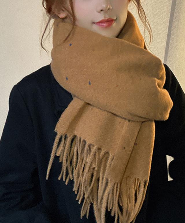 ドット柄 大判マフラーフリンジストール冬 送料無料 即日発送-7