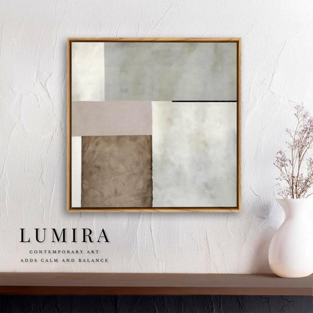 デザインアート 32.5cm 正方形 アートパネル フィン 北欧 シンプル モダン 絵 額付き ベージュ 送料無料-1