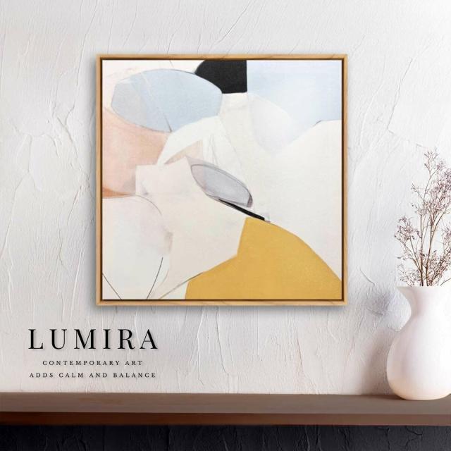 デザインアート 32.5cm 正方形 アートパネル ヘイヴン 北欧 シンプル モダン 絵 額付き ベージュ 送料無料-1