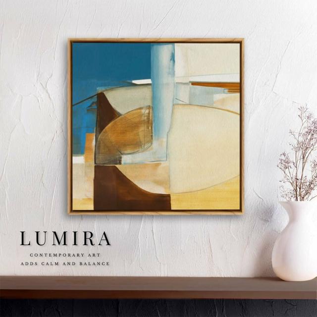 デザインアート 32.5cm 正方形 アートパネル ジョレン 北欧 シンプル モダン 絵 額付き ベージュ 青 送料無料-1