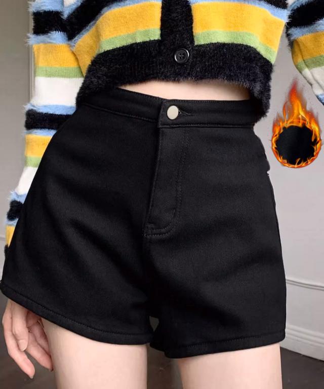 裏起毛 デニムショートパンツ レディース 送料無料 即日発送-4